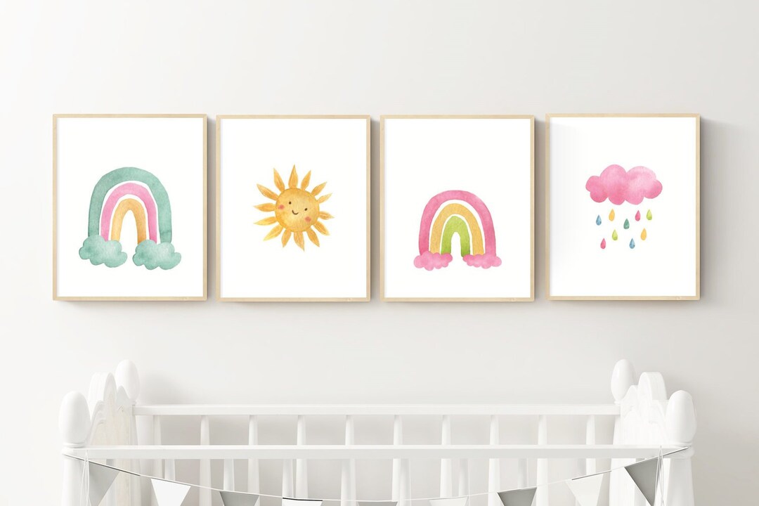 Nursery Wall Art Printables Sun Cloud Rainbow Art Prints Watercolor ...