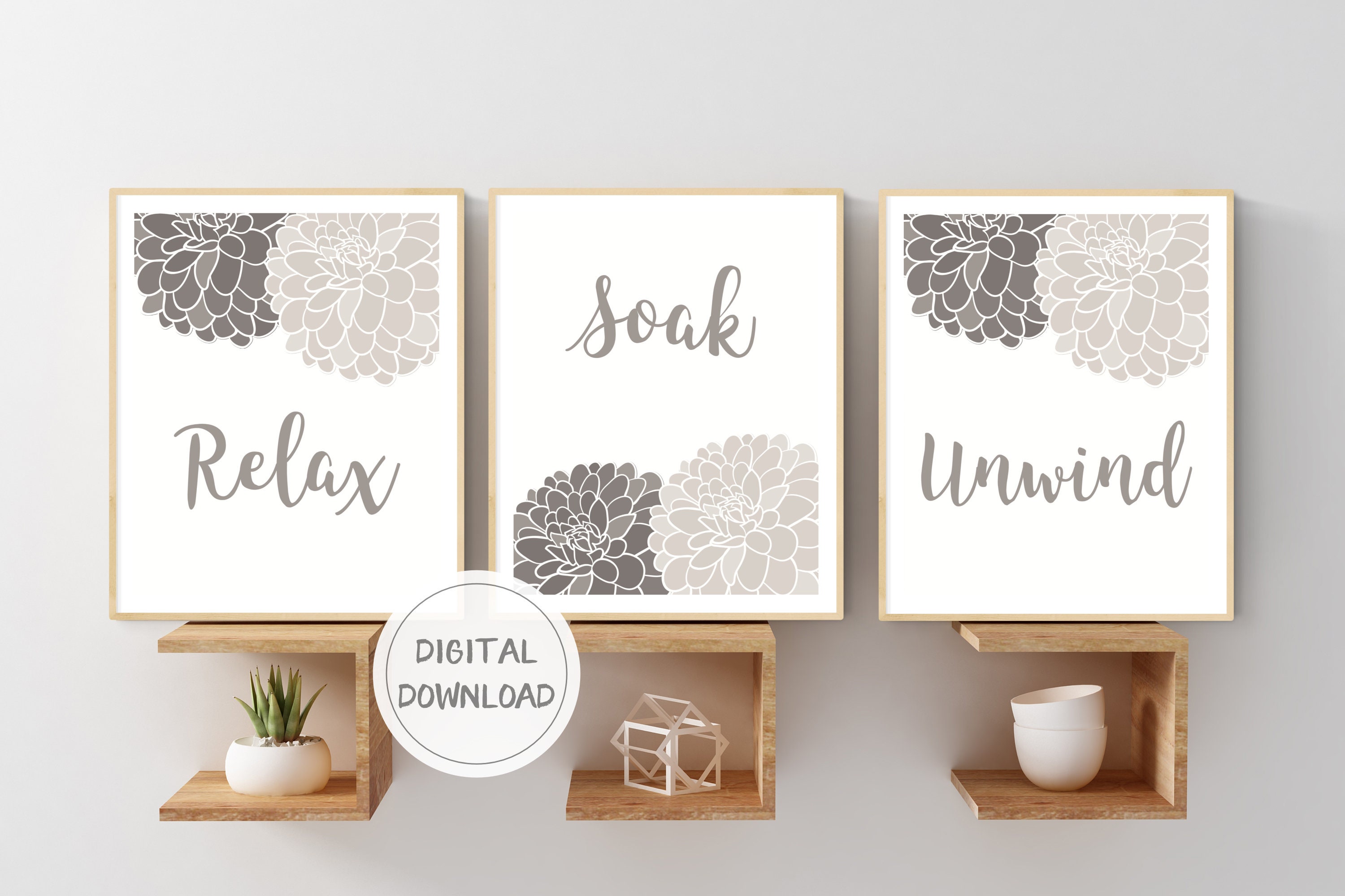 Instant Download Gray Bathroom Art Grey Bathroom Decor Etsy