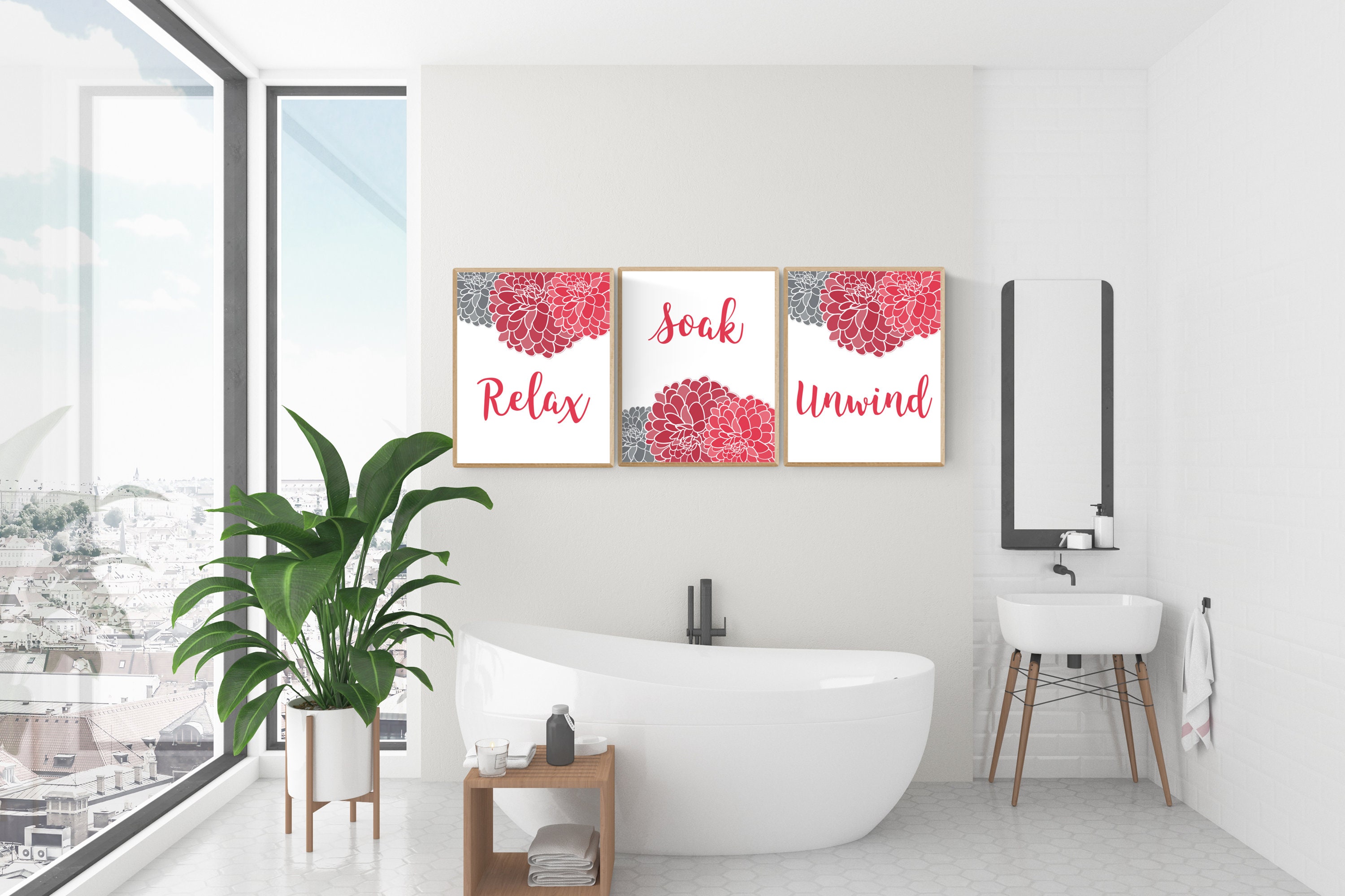 Instant Download Red and Grey Bathroom Decor Grey and Red Etsy