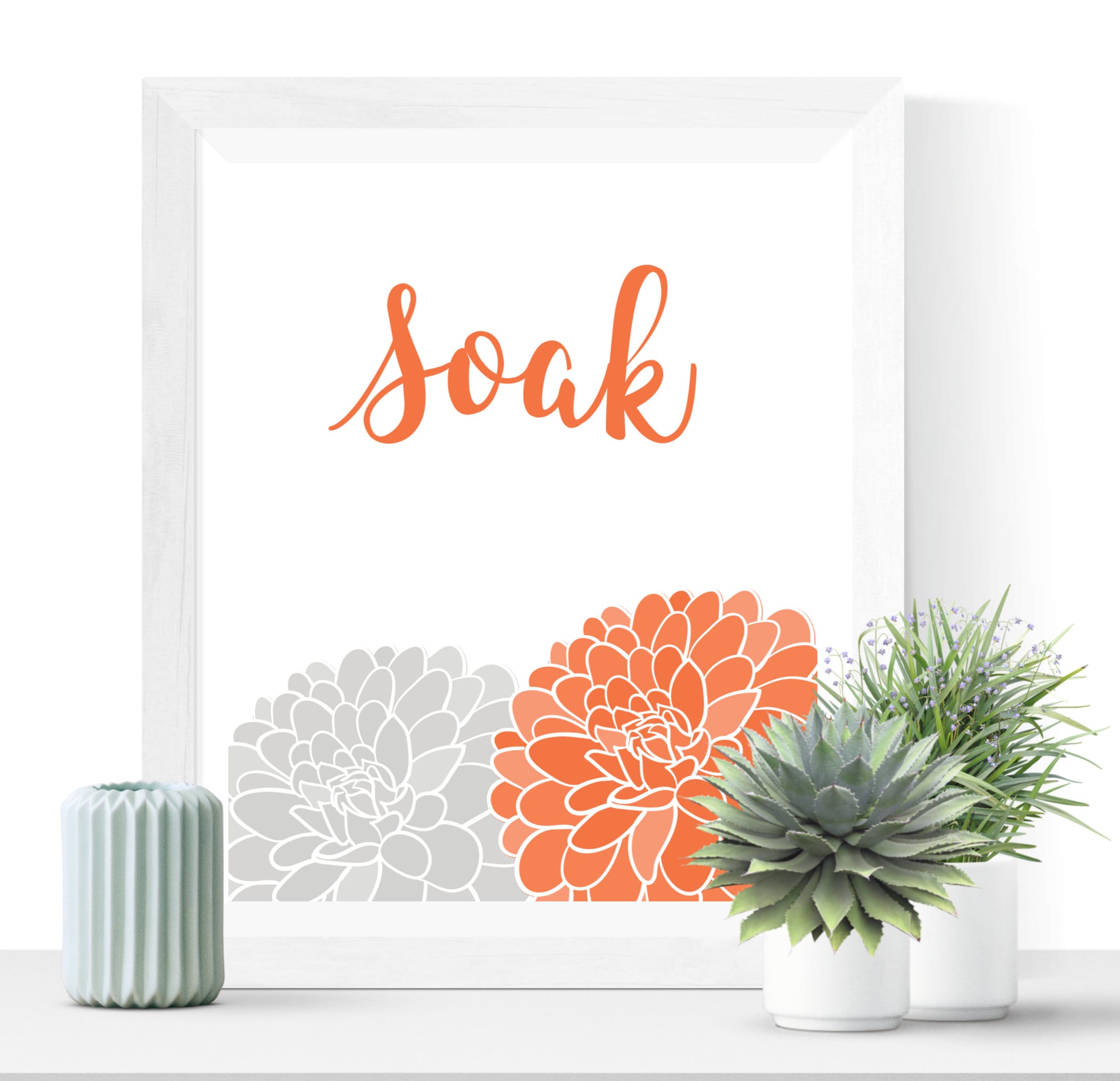 Instant Download Gray and Orange Bathroom Decor Grey and Etsy