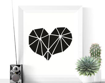 | imprimables Geometric Heart Art | d’art du mur du cœur | noir et blanc | d’art mural abstrait | d’art moderne | d’impression minimaliste Téléchargement instantané