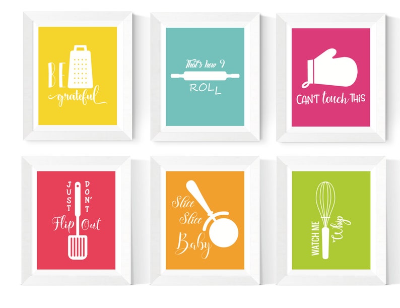 Kitchen Wall Art Printables 6 Set Kitchen Art Bright Etsy
