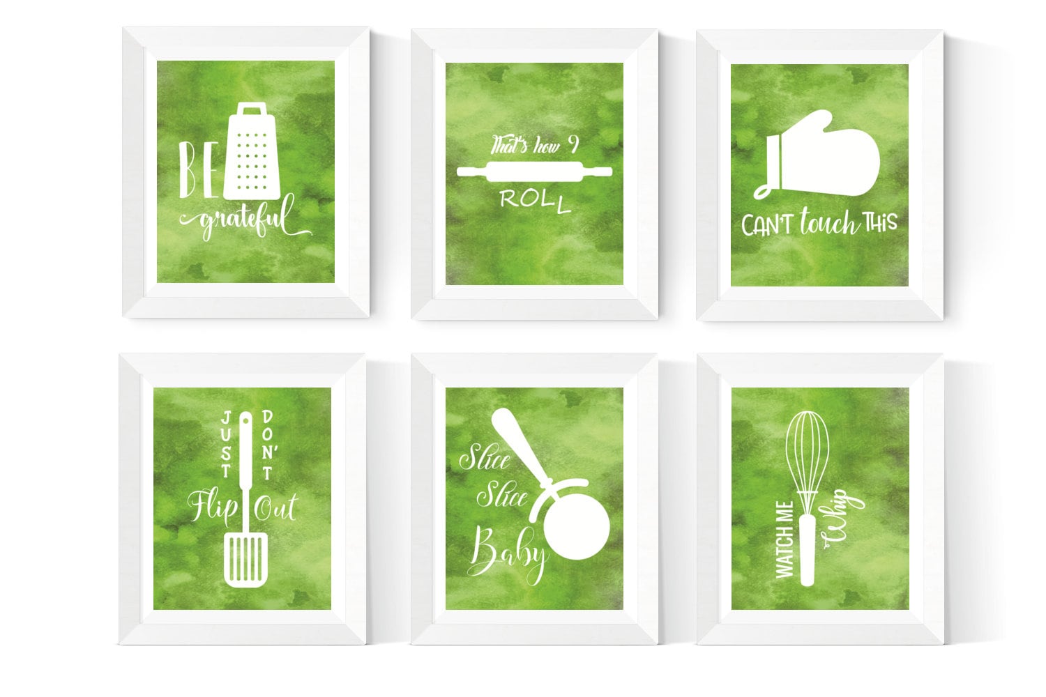 Green Kitchen Wall Art 6 Set Green Kitchen Decor Green Etsy
