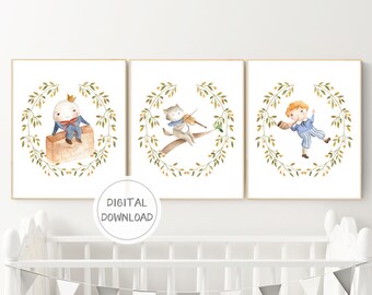 Nursery Rhyme Printable Set | Watercolor Nursery Wall Art | 3 Set | Childs Room Decor | Instant Download | Nursery Rhyme Art Set | 8x10