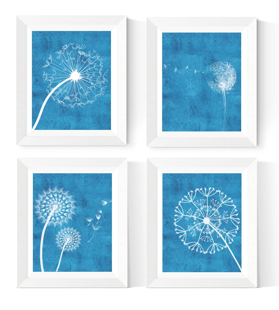 Dandelion Wall Art Blue Dandelion Printables Bedroom Etsy