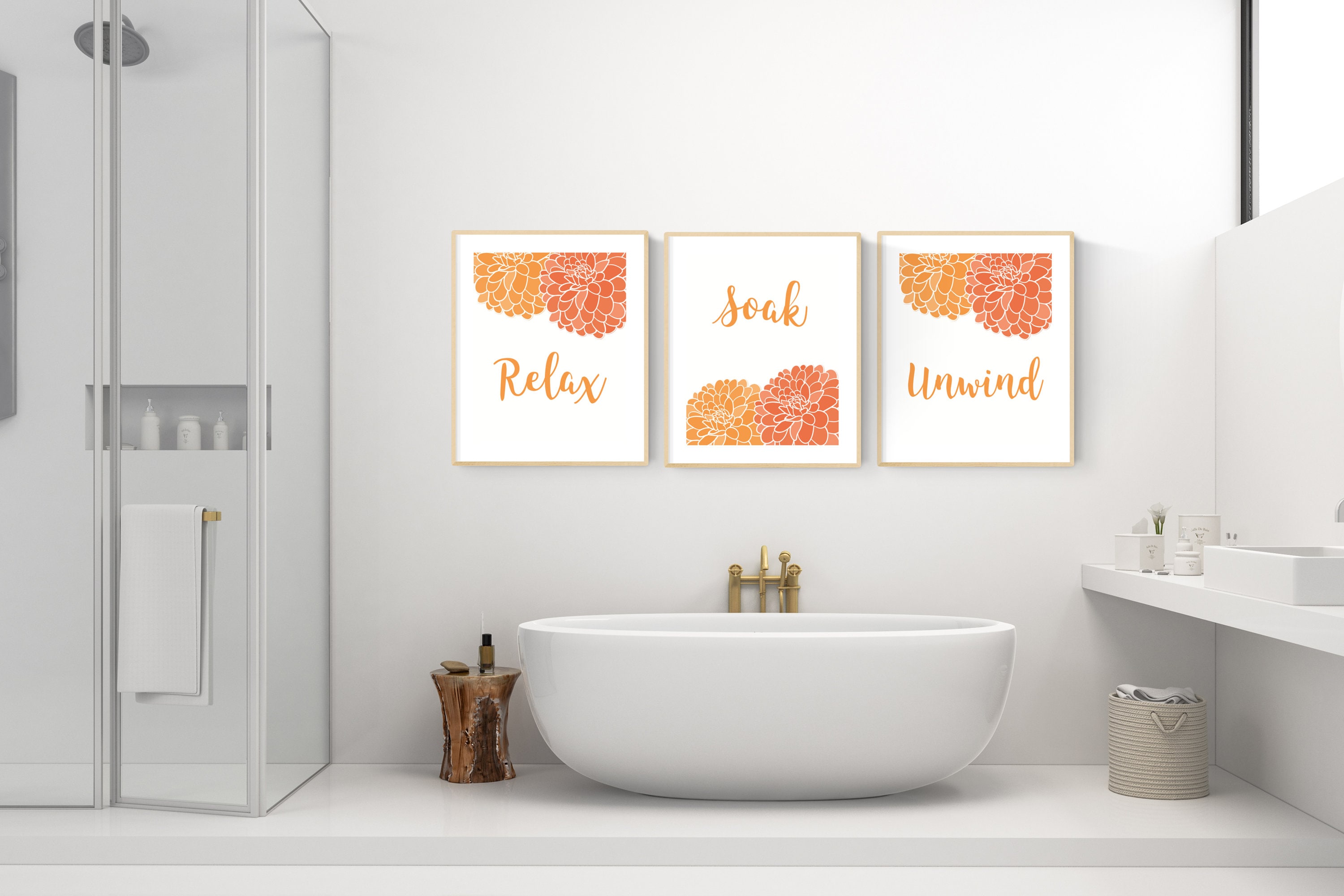 Instant Download Orange Bathroom Art Orange Bathroom Decor Etsy