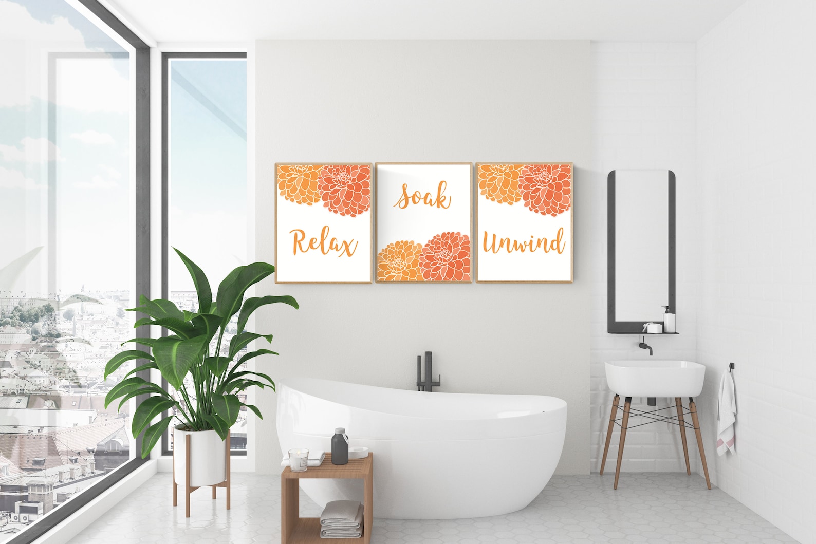 Instant Download Orange Bathroom Art Orange Bathroom Decor Etsy