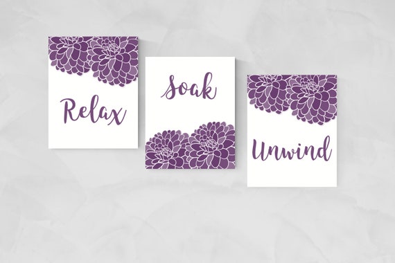 Purple Bathroom Art Printables Purple Bathroom Decor Relax Etsy