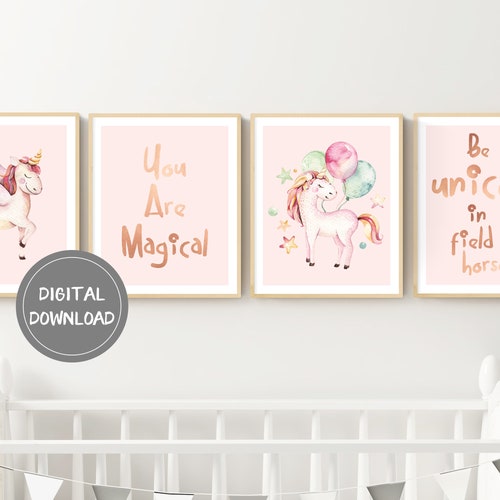 Unicorn Printable Art Set Girls Room Decor Digital Unicorn - Etsy