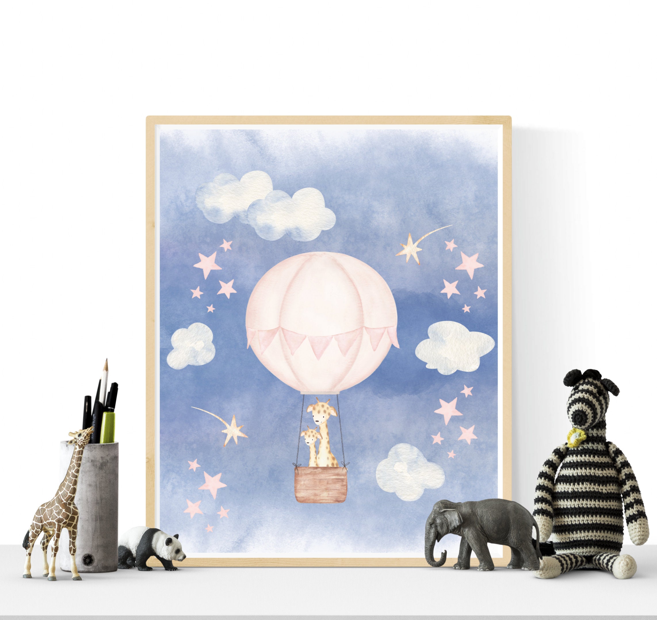 Hot Air Balloon Wall Art Printables Animal Art 4 Set Etsy