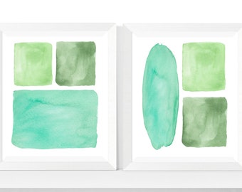 Abstract Wall Art | Watercolor Abstract Printables | 2 Set | Green Art | Abstract Prints | Watercolor Prints | Instant Download