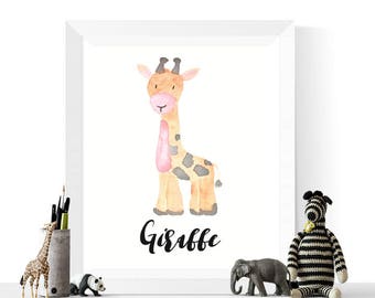 Giraffe Printable | Watercolor Giraffe Art Printable | Nursery Wall Art  | Safari Animal Art | Instant Download | Kids Bedroom Decor