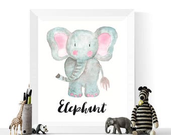Elephant Art | Elephant Printable | Elephant Watercolor Printable |  Safari Animal Art Printable | Nursery Print | Instant Download