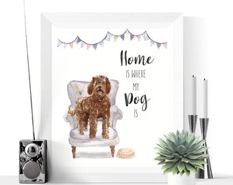 Labradoodle Art Printable | Dog Wall Art Gift | Labradoodle Wall Art | Home is Where My Dog Is | Labradoodle Dog Gift | Instant Download