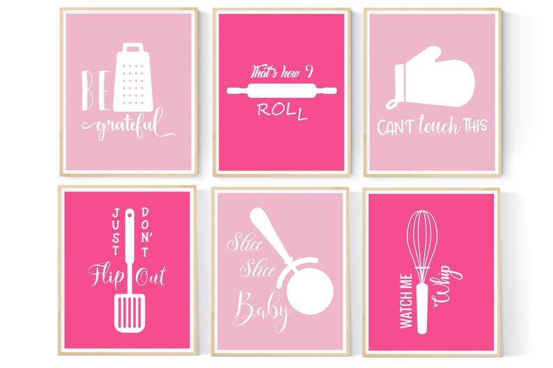 Pink Kitchen Art Pink Kitchen Printables Kitchen Decor 6 Set Kitchen Wall Art Funny Kitchen Art Instant Download image 6