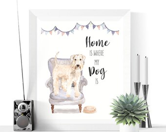 Wheaten Terrier Art Printable | Dog Art Print | Wheaten Terrier Wall Art | Home is Where My Dog Is | Wheaten Terrier Gift | Instant Download