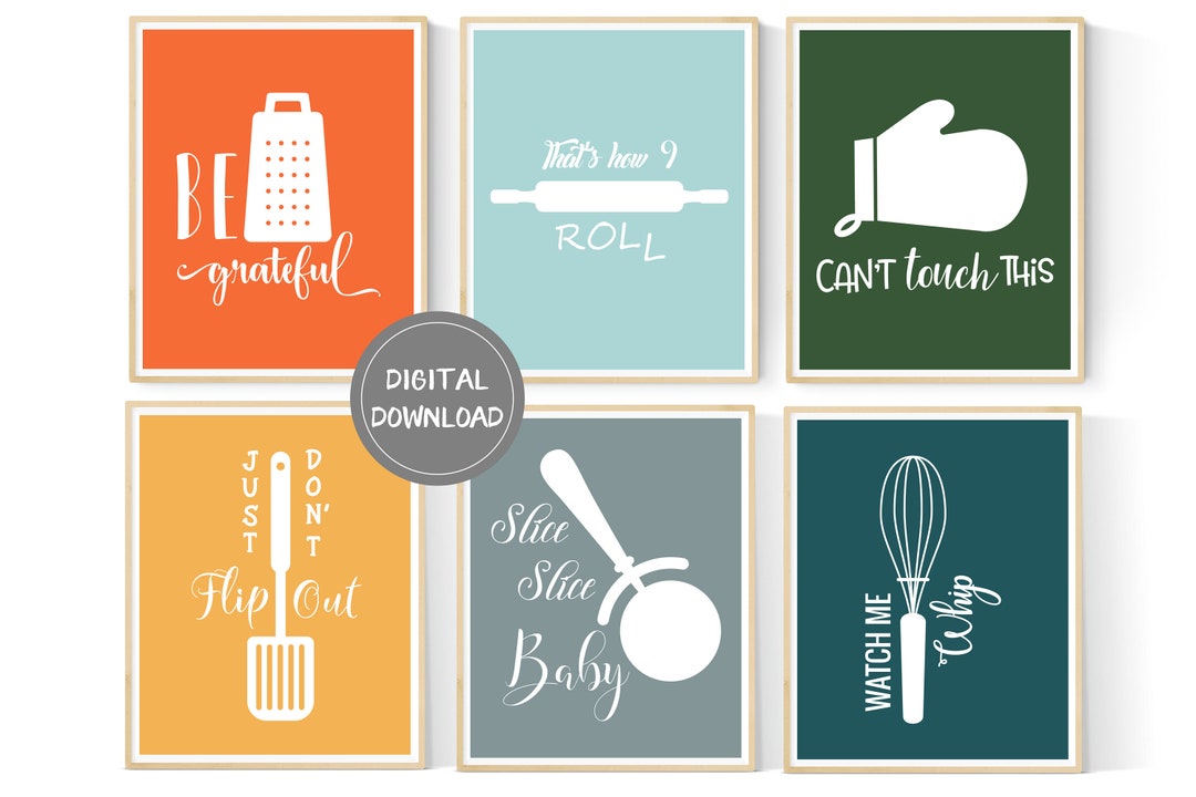 Mid Century Modern Kitchen Art Printables 6 Set Kitchen Wall Art Mid