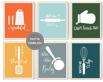 Mid Century Modern Kitchen Art Printables | 6 Set | Kitchen Wall Art | Mid Century Kitchen Decor | Instant Download | Kitchen Art Set