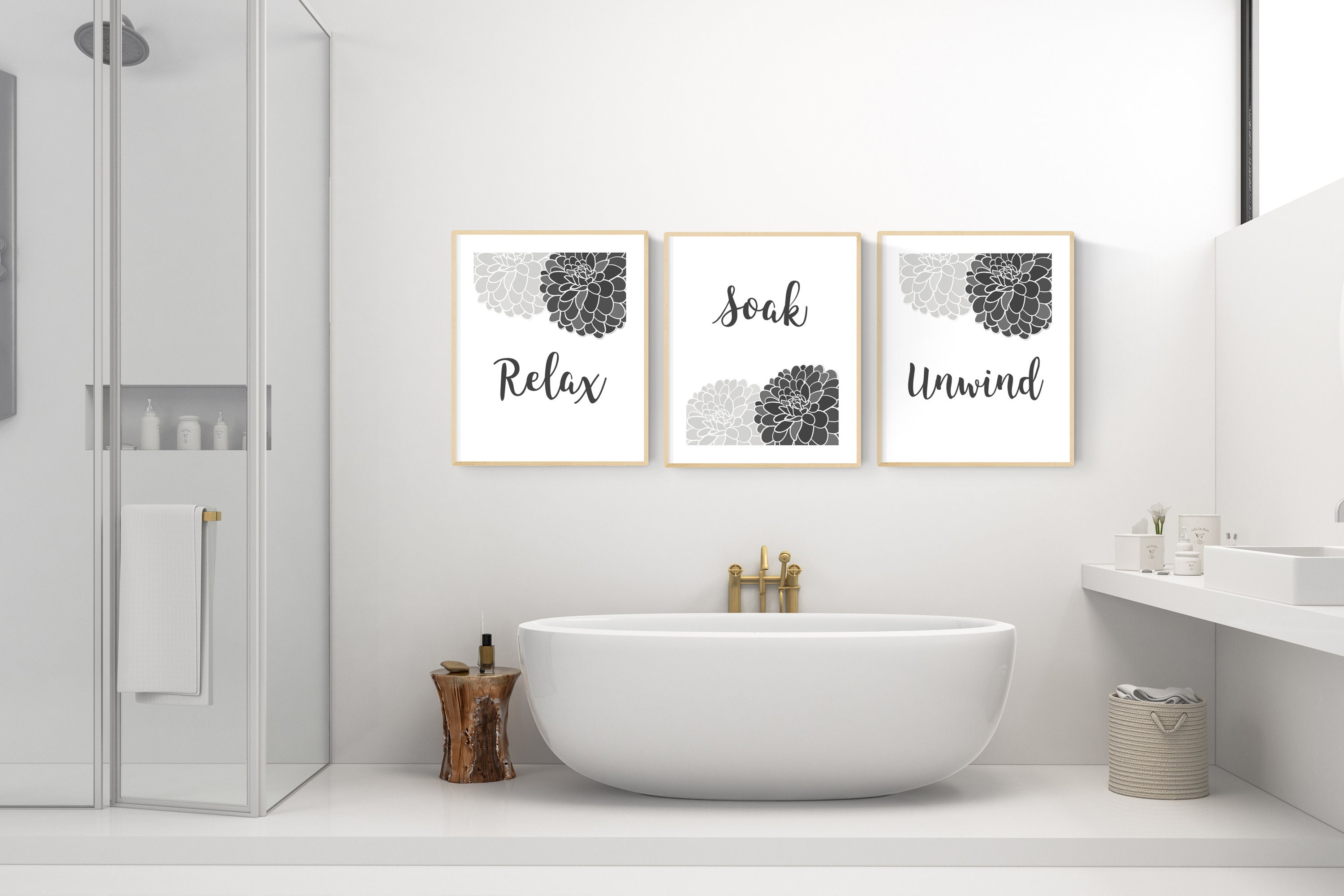 Instant Download Gray and Black Bathroom Decor Grey and | Etsy