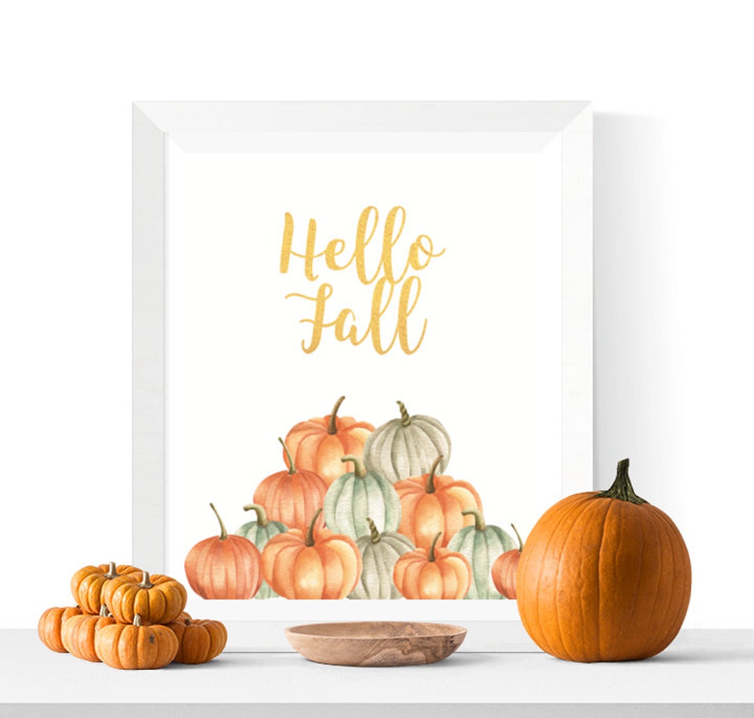 Hello Fall Art Pumpkin Wall Art Printable Autumn Decor Etsy