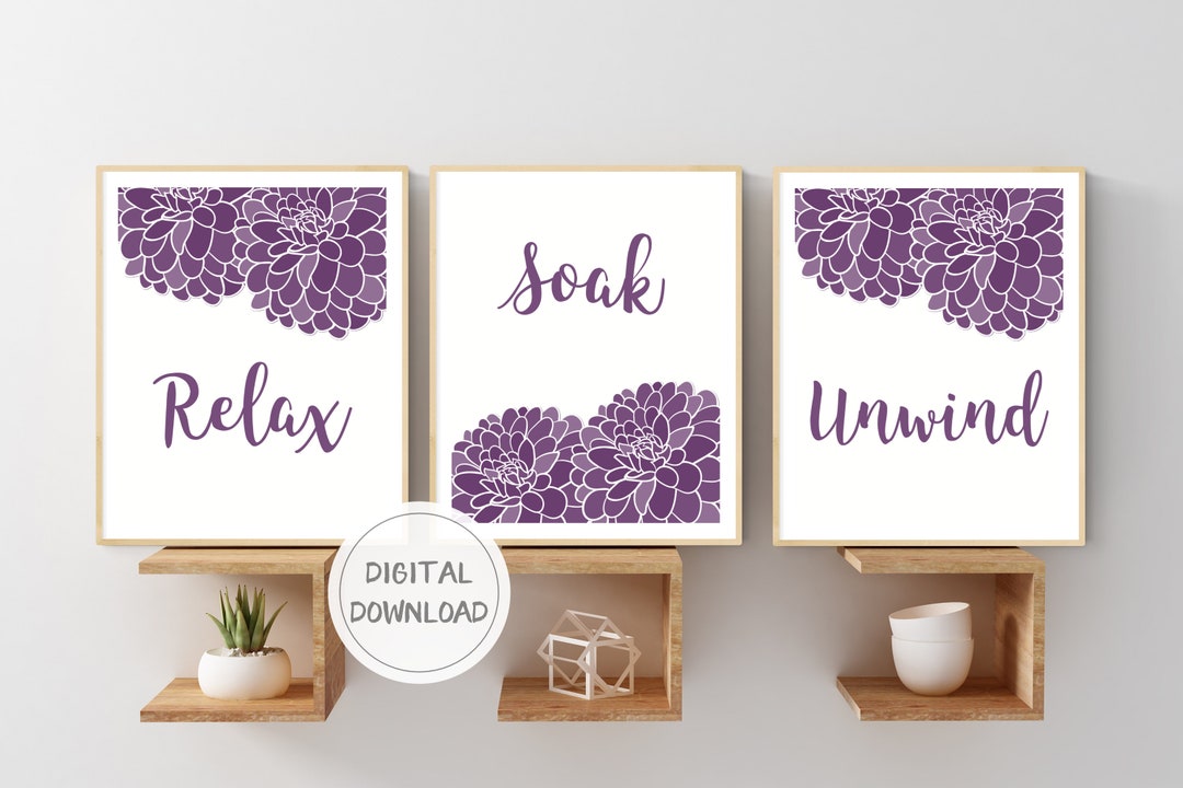 Instant Download Purple Bathroom Art Printables Purple Etsy