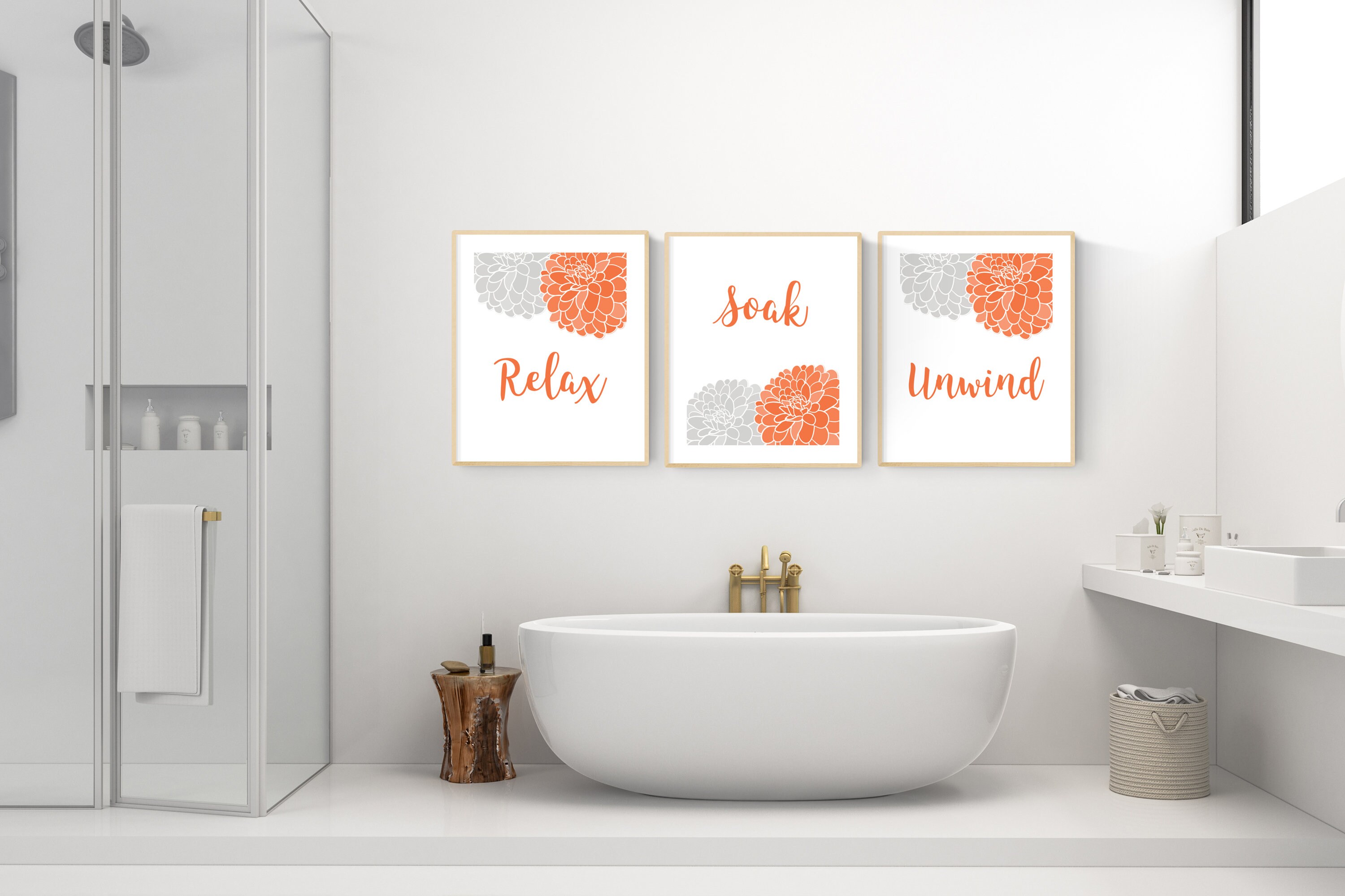 Instant Download Gray and Orange Bathroom Decor Grey and Etsy