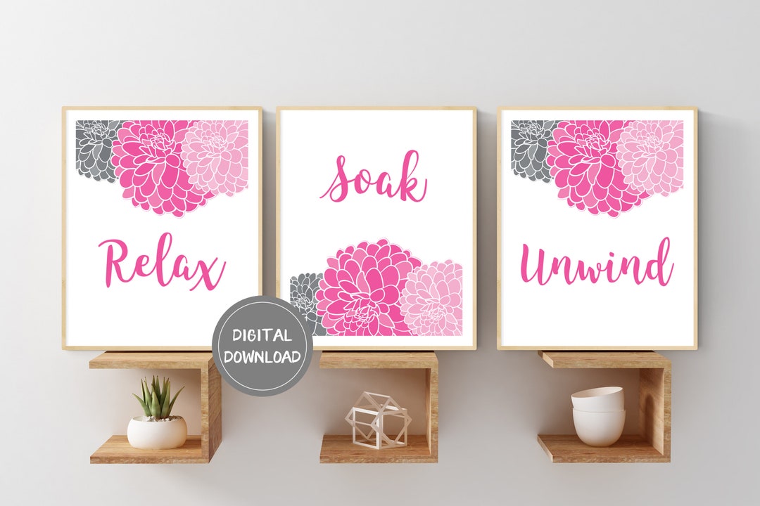 Instant Download Pink and Grey Bathroom Decor Grey and Pink Etsy