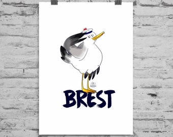 Brest Poster "The Mousse Gull" - Illustration Brittany Finistère - Format A5, A4 and A3