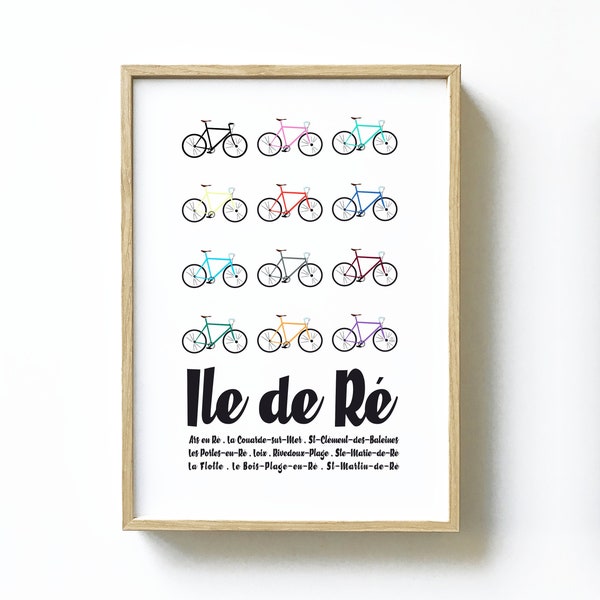 Poster "Ile de Ré - Vélo" - Illustratie Charente Maritime - Formaat A5, A4 en A3