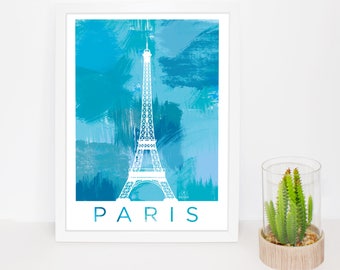 Eiffel Tower Paris poster, Paris, France print, poster, wall art watercolor painting prints of the city, gift, decoration, travel