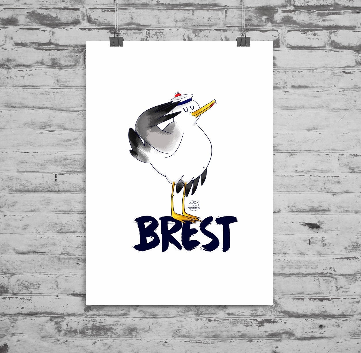 Affiche Brest Le Goéland Mousse - Illustration Bretagne Finistère Format A5