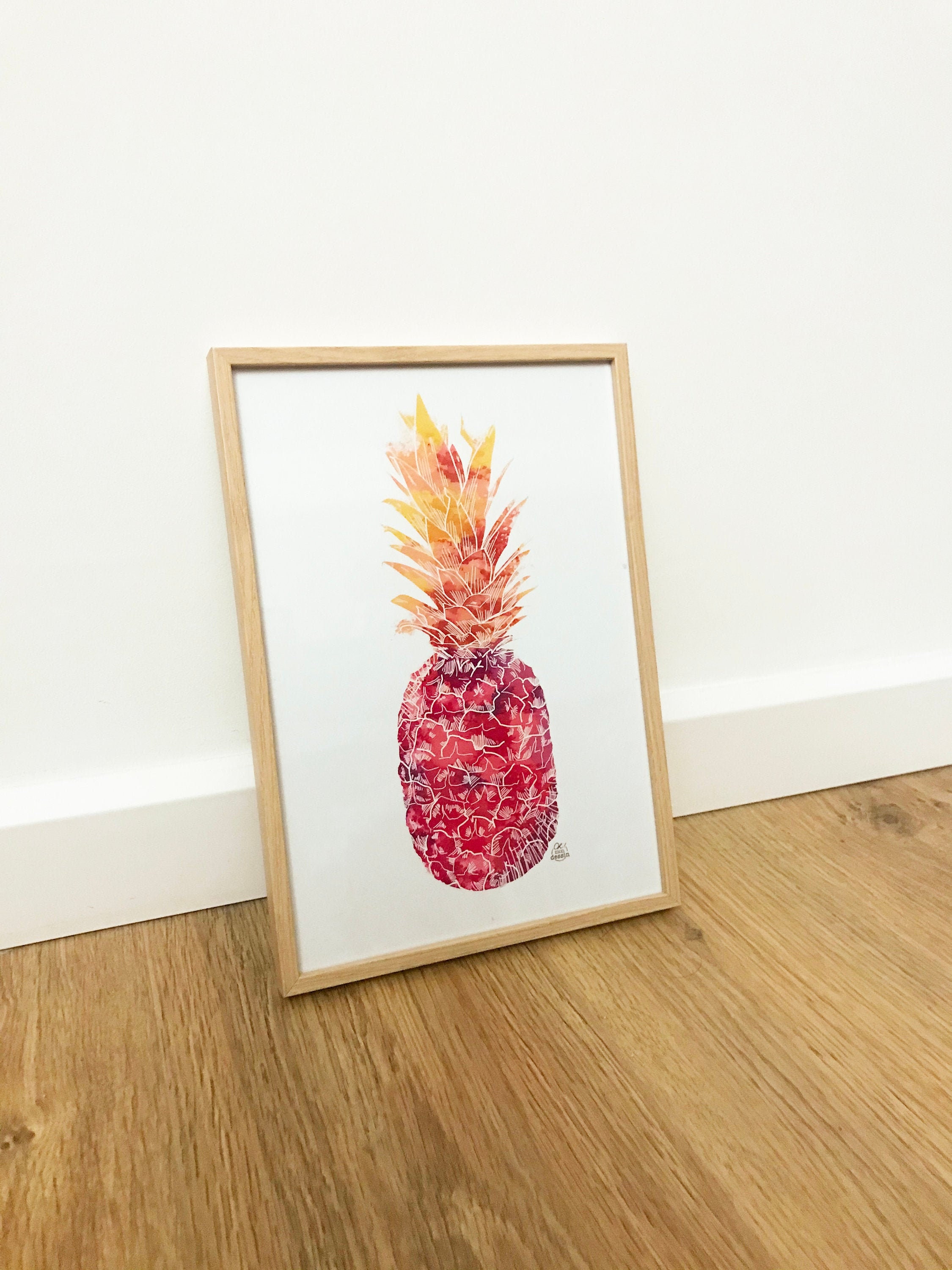 Affiche Ananas Encres Rose-Orange - Formats A5
