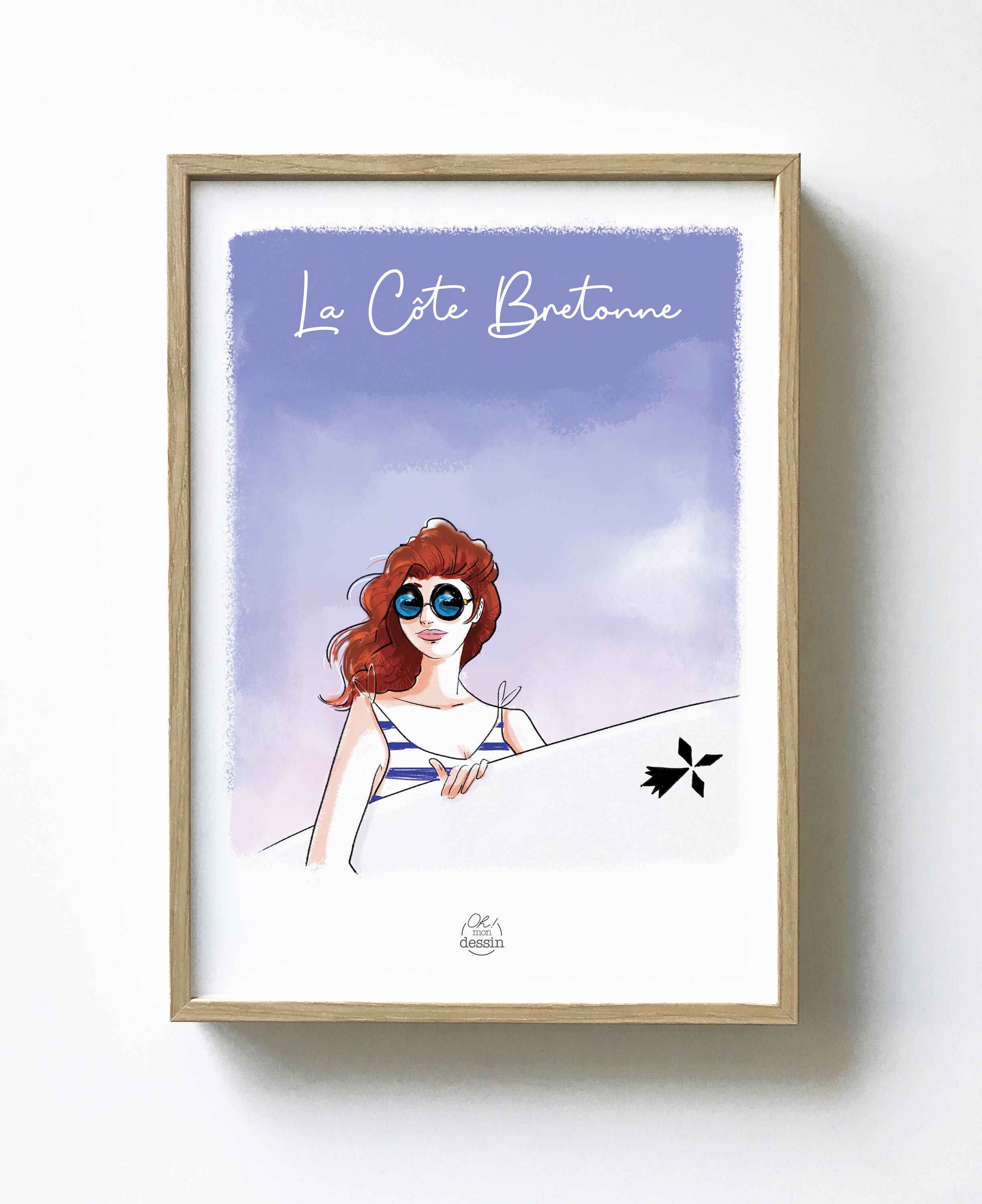 Illustration La Surfeuse de La Côte Bretonne - Illustration Bretagne Format A5
