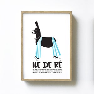 Ile de Ré Poster &quot;Donkey in Panties&quot; - Ile de Ré Illustration - A5, A4 and A3 Format