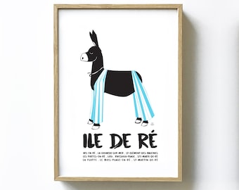 Cartel Isla de Ré "Burro en bragas" - Ilustración Isla de Ré - Formato A5, A4 y A3