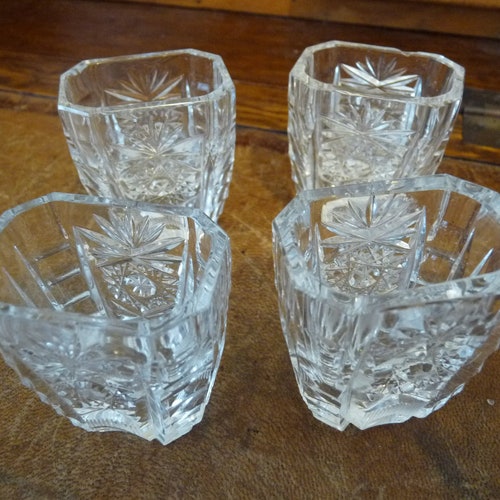 Set of Four Vintage Cut Glass Bud Vases Rectangular Art & Collectibles