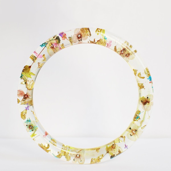 Bracelet jonc fleurs et feuille d'or