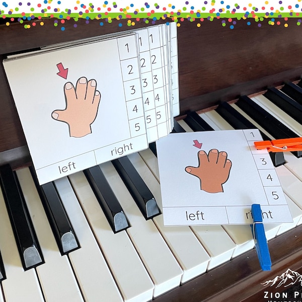 Tarjetas de clip para manos y dedos de piano para jóvenes estudiantes de piano / Lecciones de piano para principiantes / Teoría del piano