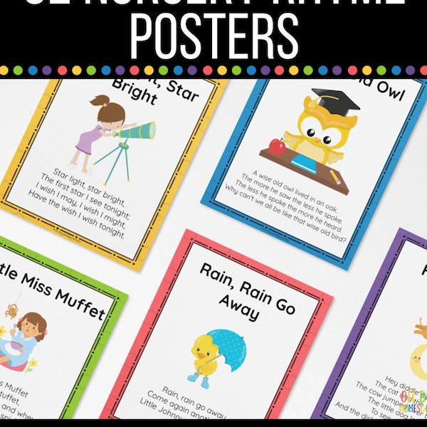 62 Nursery Rhyme Posters | Nursery Rhyme Book | Nursery Rhyme Art Prints | Children Nursery Rhumes