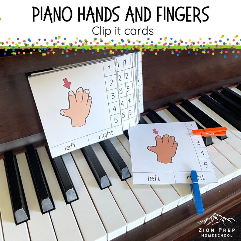 Piano Hands and Finger Clip It Cards for Young Piano Students Piano Lessons for Beginners Piano Theory image 1