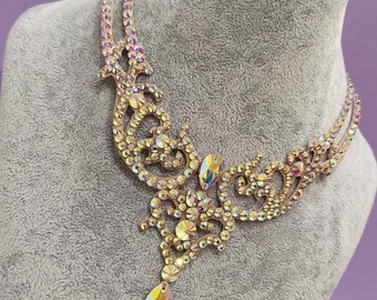 Joyas de salón de baile, collar de salón de baile, accesorio de vestuario, espectáculo de baile de salón de baile, collar de diamantes de imitación, collar de baile brillante, vestido de baile