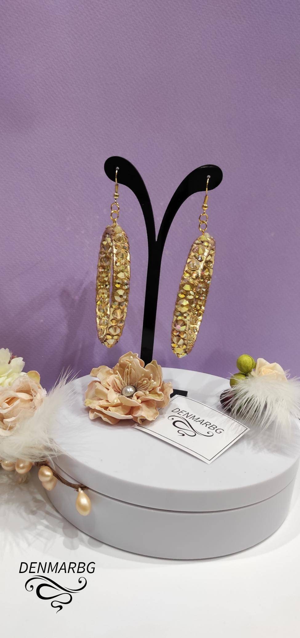 Boucles D'oreilles Créoles Dorées Striées - Style Soleil Plissé, Pour Danse Folklore