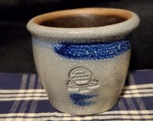 RPW-Minature-Crock-Votive Candle Light-Rowe Pottery Works-Cambridge WI-Salt Glazed-Grey, Blue Brown-2 1 4 quot Tall-Stamped-Signed