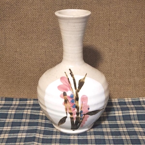 Vase Handmade Pottery Hand Painted Flowers Pink Blue & Brown Glaze 6.75 Inches Tall