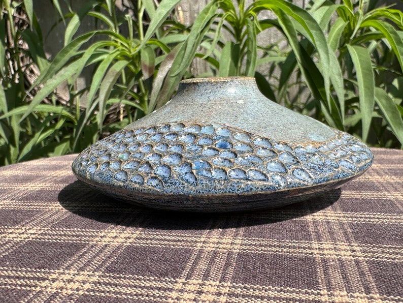 Candle Holder Handmade Pottery Wheel Thrown Abstract Design Blue ...