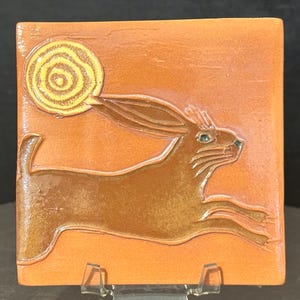 Rabbit Coaster: Handmade Easter Gifts 4x4 Inch Ceramic Tile, Signed
