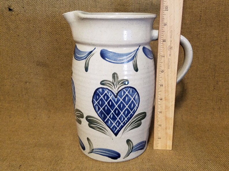 Pitcher BUJNO Pottery Lancaster PA Stoneware Made Blue Etsy