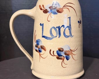 Beer Stein Handmade: Stoneware Tankard Renaissance Fair, LORD, 24 oz, Signed