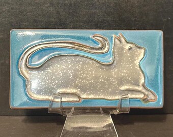 Black Cat Subway Tile: Handmade Egyptian Blue 2x4 Inch, Signed