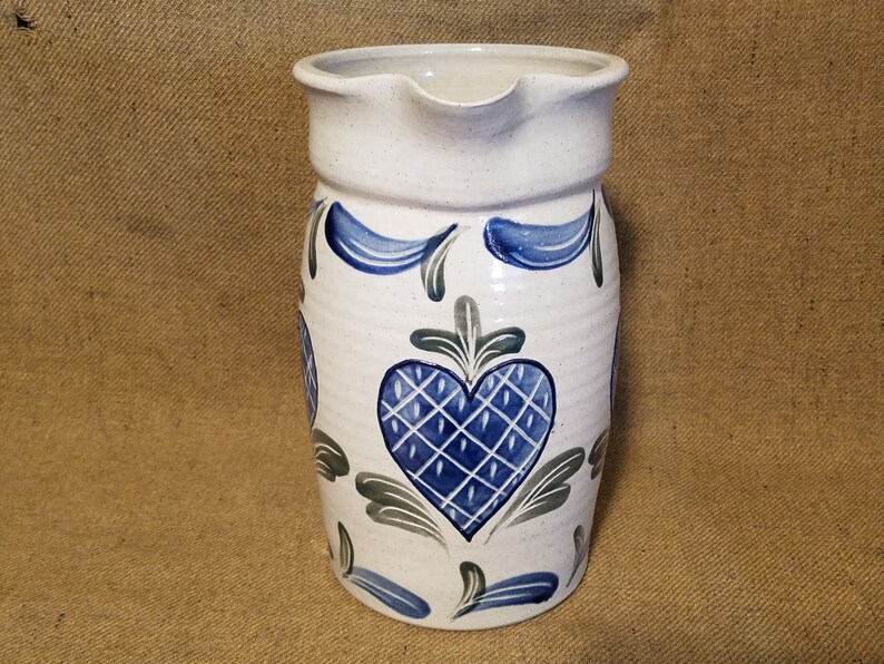 Pitcher BUJNO Pottery Lancaster PA Stoneware Made Blue Etsy
